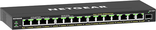 NETGEAR 16-Port PoE Gigabit Ethernet Easy Smart Managed Essentials Switch (GS316EPP) - Managed, with 15 x PoE+ @ 231W, 1 x 1G SFP Port, Desktop or Wall Mount