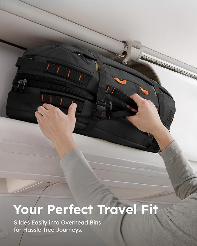 Tolaccea Travel Laptop Backpack, Large Carry on Backpack Flight Approved Convertible Duffle Luggage Bag Daypack Work Business Rucksack Fits 16" Laptop for Men Women 3 Carrying Ways, 40L-50L Expandable