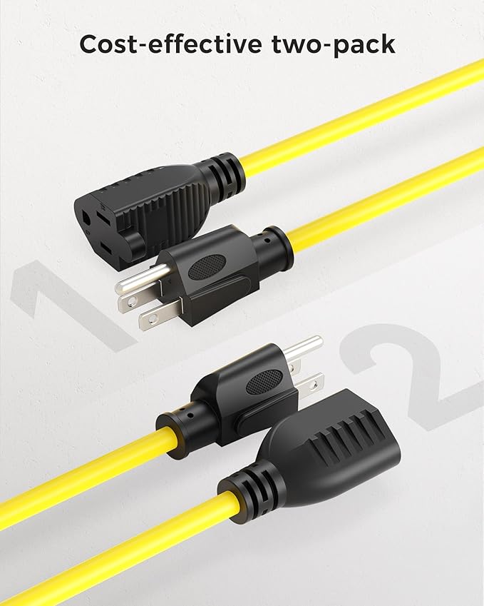 [UL Listed] Cable Matters 2-Pack 16 AWG Heavy Duty 13A Power Extension Cord - 3ft, 3 Prong Power Cord Extension, NEMA 5-15P to NEMA 5-15R, Yellow