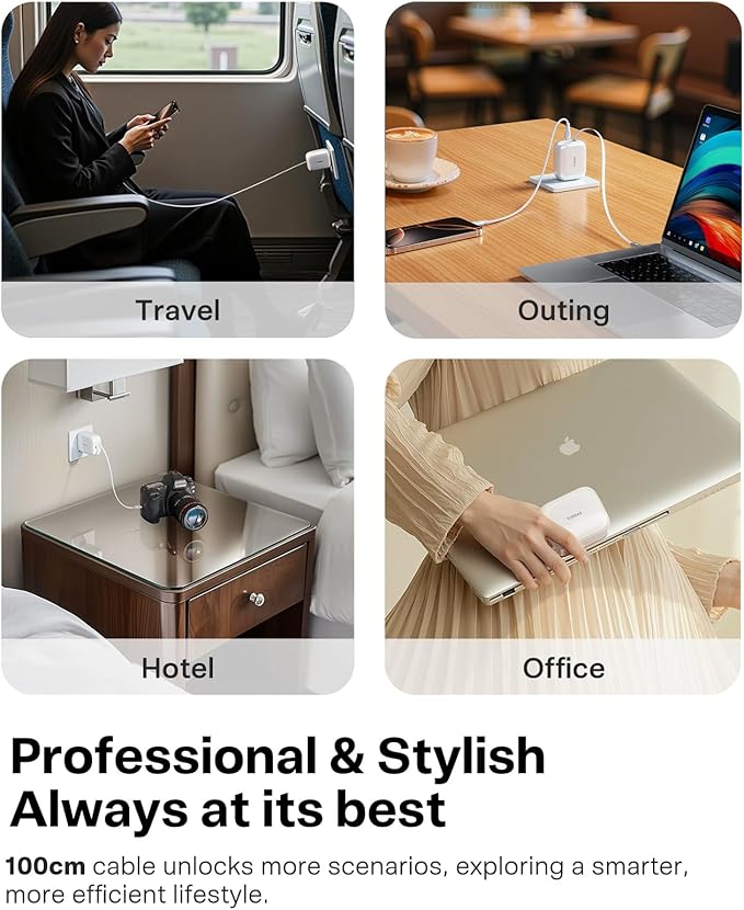 TORRAS FlexLine 67W Retractable USB C Charger Block,for iPhone 17 Charger Fast Charging, GaN Ⅲ USB C Cable with Dual-Port for MacBook Pro/Air,iPad, Samsung Galaxy S25 Ultra/iPhone 17 Pro Max, 39.37in