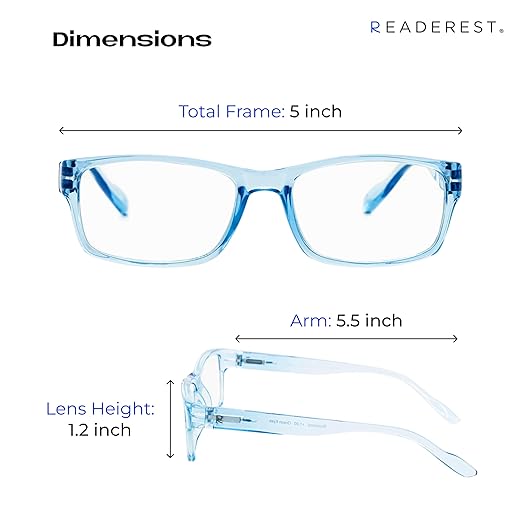 Readerest 0.75 Blue Light Reading Glasses - Lightweight Computer Glasses - Eye Strain, UV Glare Protection (Blue+Clear)