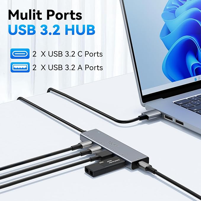 USB HUB 3.2, TSUPY USB 3.0 HUB 10Gbps USB 3.2 Gen 2 USB HUB with 4 Multi USB Ports, 4FT Extended Cable HUB for MacBook Air/Pro,Laptop,PC and More