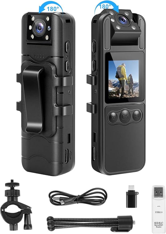 SPIKECAM Computer-Free Body Cameras with Audio and Video Recording, 6 Hrs 1080P Personal Small Bodycam with Photo, Night Vision, SOS Sound, Wearable Body Cam for Security, Running, Biking 128G