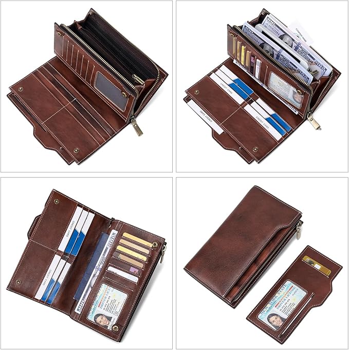 LANNSYNE Grain Leather Travel Passport Long Wallet for Men/Women RFID Blocking