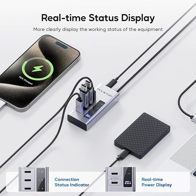 Powered USB C Hub, 4 in 1 USB C Hub Support Data 10Gbps & Charging(Not Support Video), USB C Powered Hub 10Gbps Ports for iMac, MacBook Pro/Air, iPad, XPS, USB Hub with 30W PD Power Adapter