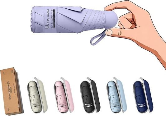 BAODINI Travel Mini Umbrella for Purse With Case Small Compact UV Sun Protection Sun Lightweight Tiny Pocket Manual Open Close Umbrella for Women Kids and Men