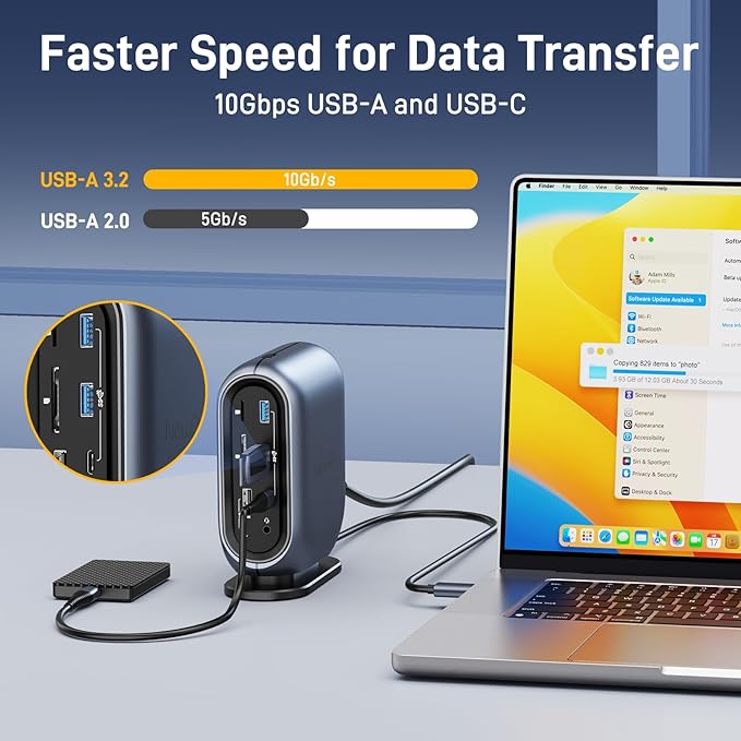 Triple Display Docking Station with 150W Power Adapter for Windows and MacBooks, Equipped with Multiple High-Speed Ports