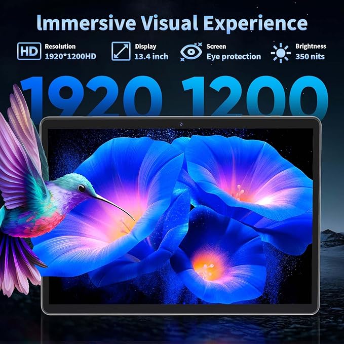 13.4 Inch Tablet Android 15 Tablets, 2025 Upgraded Android Tablet with Keyboard, 32GB RAM+256GB ROM(2TB Expand), Octa-Core, 2K 1920x1200 Display, 16MP Dual Camera, 10000mAh, 2.4G/5G WiFi, GPS (Black)
