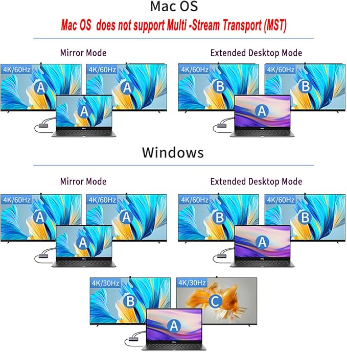 USB C to Dual Monitor DockingStation, USB C to Dual HDMI(4K@60Hz) Multiport Adapter, Thunderbolt 3 Hub (10 in 1 2HDMI 4K60Hz+ RJ45)