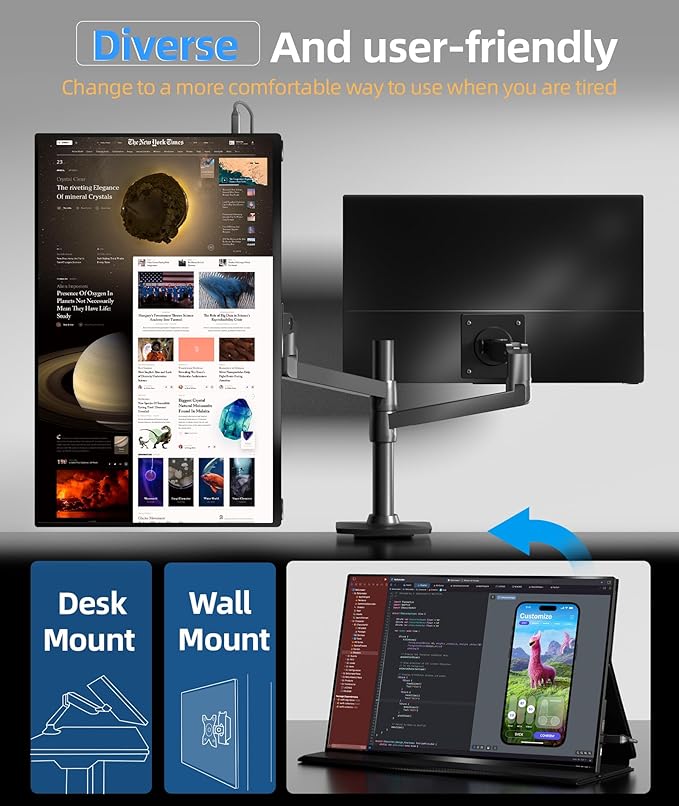 Portable Monitor, 18.5 Inch FHD 1080P 100% sRGB Laptop Screen Extender USB C HDMI Portable Gaming Monitor w/Smart Cover & Speakers, External Monitor for Laptop Mac PC