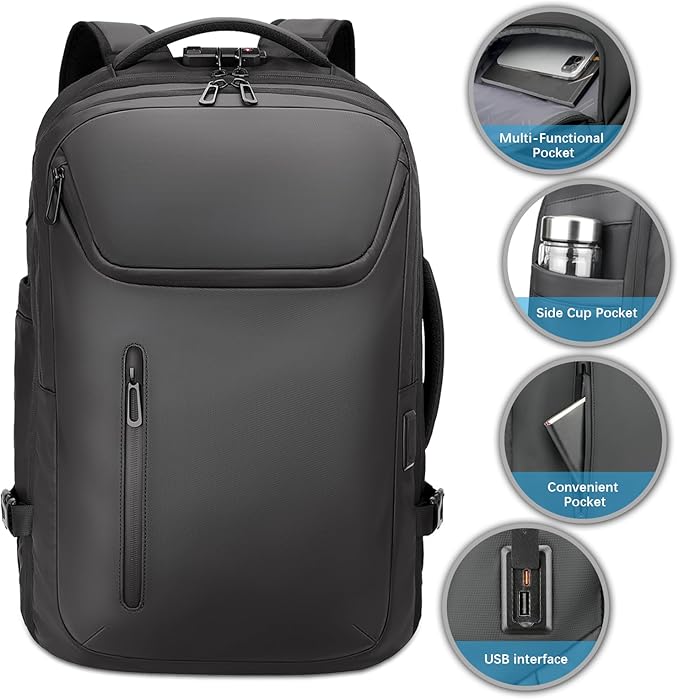 Rolling Backpack,50L Travel Backpack with Wheels,17.3inch Laptop Backpack with USB Port,TSA Carry On Anti Theft Backpack for Business Work Airplanes,Large Backpack for Men Women,Black