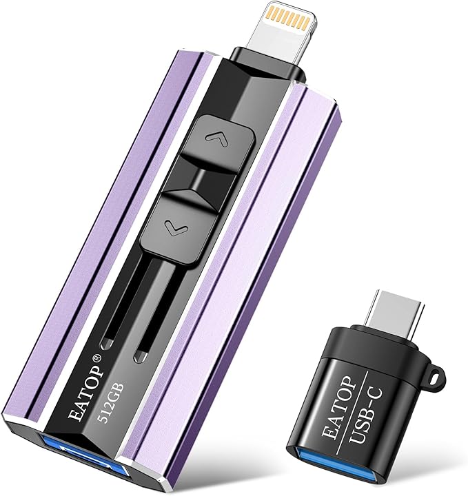 512GB Flash Drive Intended for iPhone iPad Android and Computers, 4 in 1 Photo Stick for Phone Memory Storage Easily Backup Photos Videos, Plug and Play, No Application Required (Light Purple)