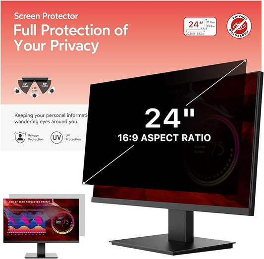 bersem 24 inch Removable Computer Privacy Screen Filter for 16:9 Ratio Monitor, Anti-Spy, Anti-Glare, Anti-Scratch, UV-Blocking