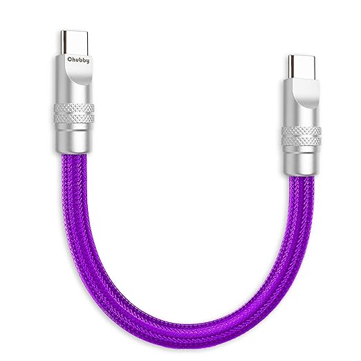chubbycable Cute Chubby 240W Short USB C Cable Power Bank Fast Charging Cable Nylon Braided Charger Cord Compatible with iPhone 17-15 Series iPad, Purple, Type-C to Type-C, 0.82FT