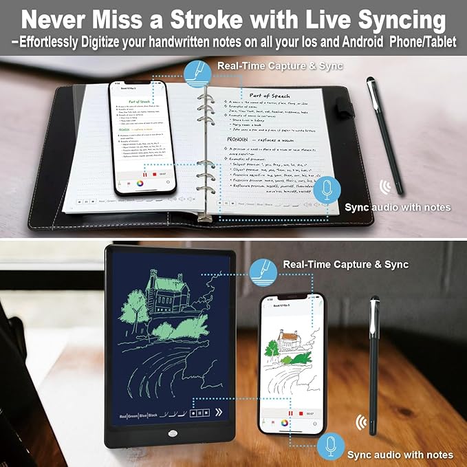 Smart Pen for Note Taking Set Real-Time Paper-to-Digital, Smart Digital Notebook with Pen for Meeting Class Creation, Convert to Text, Store, and Share Your Handwritten Notes via App(iOS/Android)