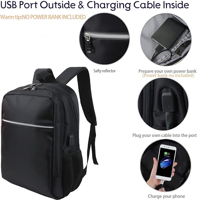 Laptop Backpack for Men Women, Travel Business Backpack with USB Charging Port and Anti Theft Pocket, Fits 17 Inch Laptop,Black