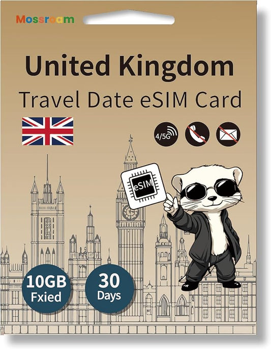 UK Data Only eSIM Card 10 GB Fixed in 30 Days England Travel Internet Prepaid 4/5G-LTE High -Speed Traffic Unlimited Low Speed