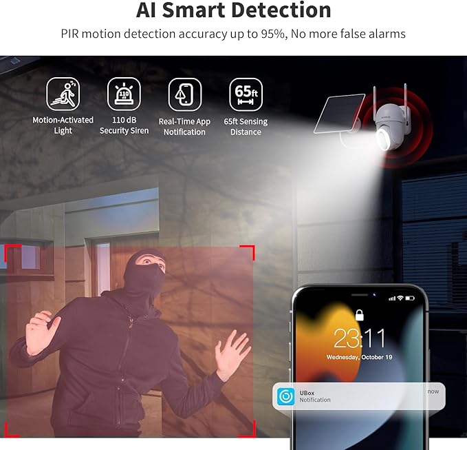 SEHMUA Solar Security Cameras Wireless Outdoor with 500-Lumen Super-Bright LEDs Spotlights, 2K 360° View Outdoor Camera Wireless, Color Night Vision, PIR Motion Detection,2-Way Audio