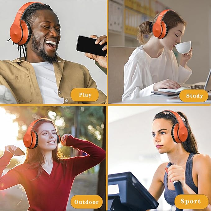 OYEALEX Active Noise Cancelling Headphones, Wireless Over Ear Bluetooth Headphones with Microphone Foldable Headphone with HiFi Audio Deep Bass for Home Travel Office Orange