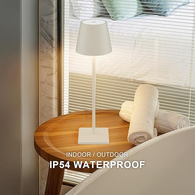 2-Pack LED Cordless Table Lamp, Rechargeable Battery Desk lamp 3W 5500mAh Battery Operated Stepless Dimming Modern Portable Table Light for Restaurant/Bedroom/Outdoor IP54 Waterproof (Off White)