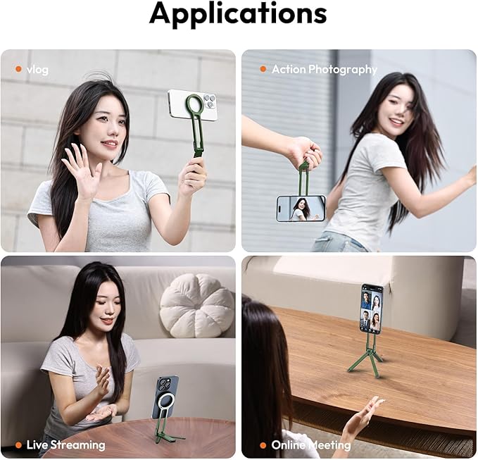 ULANZI MA30 Magnetic Phone Tripod Stand for iPhone - Aluminium Maglock Smartphone Mini Tripod Pocket Cell Phone Stand Strong Magnet Quick Mount Compatible with iPhone 17 16 15 14 13 12 Series, Green