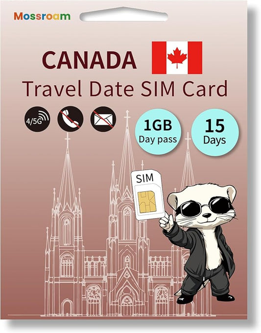 SIM Card for Canada Travel - 1GB Prepaid Data for 15 Days - 5G/4G LTE Speeds - Plug & Play - No Roaming, No Contracts