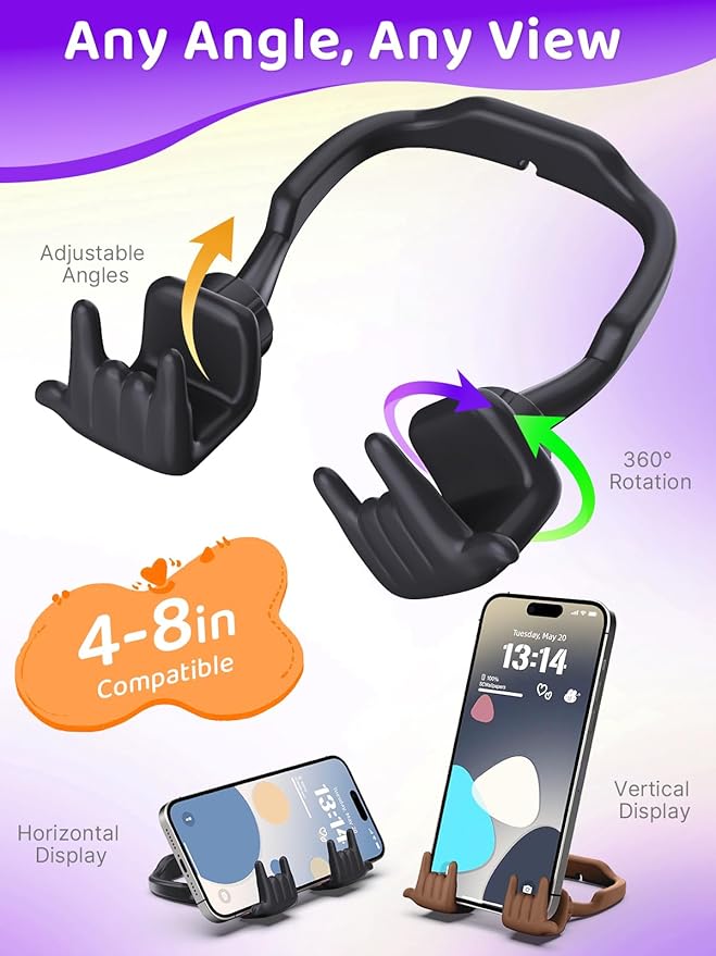 Stocking Stuffers for Teen Boys Girls Gifts Cell Phone Stand Upgrade Adjustable Rock on Lazy Phone Stand for Desk Cool Funny Gadget Gifts for Christmas Adult Men Women Wife 2 Pack (Black&Brown, 2)