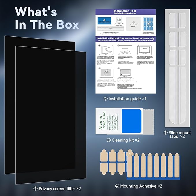 [2-Pack] 22 Inch Computer Privacy Screen Filter for 16:10 Widescreen Monitor, Removable Eye Protection Anti Glare Blue Light Filter Privacy Shield, Anti Scratch Anti Spy Screen Protector Film 22 In