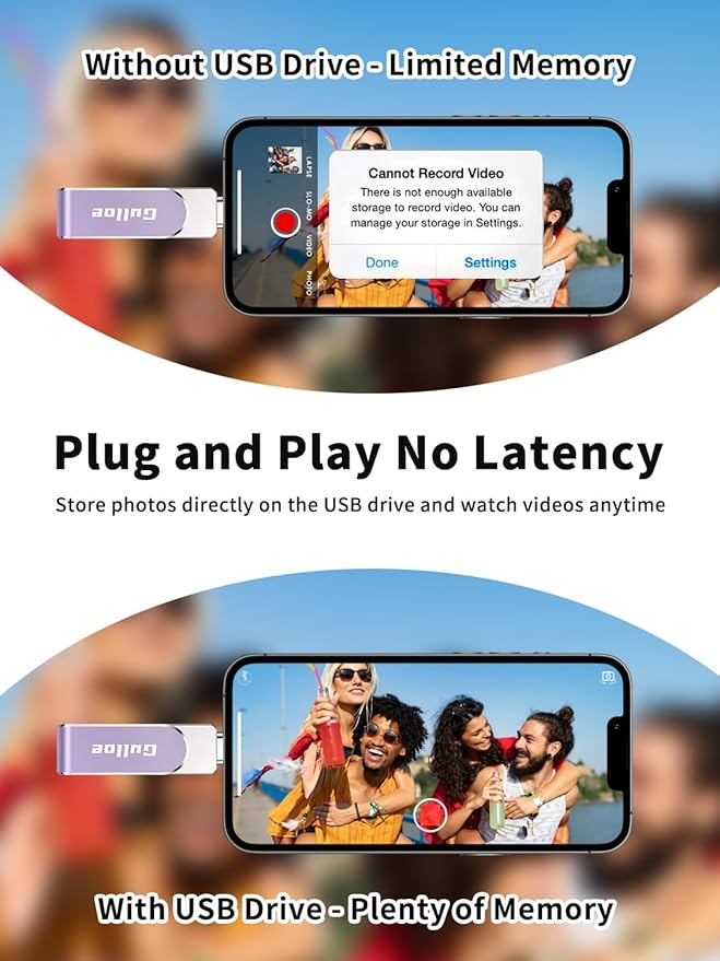 Gulloe 256GB Flash Drive Intended for iPhone, Memory Stick Storage for Photos and Videos Backup, Compatible with iPhone iPad Android PC, Plug and Play, No Application Required (Purple)