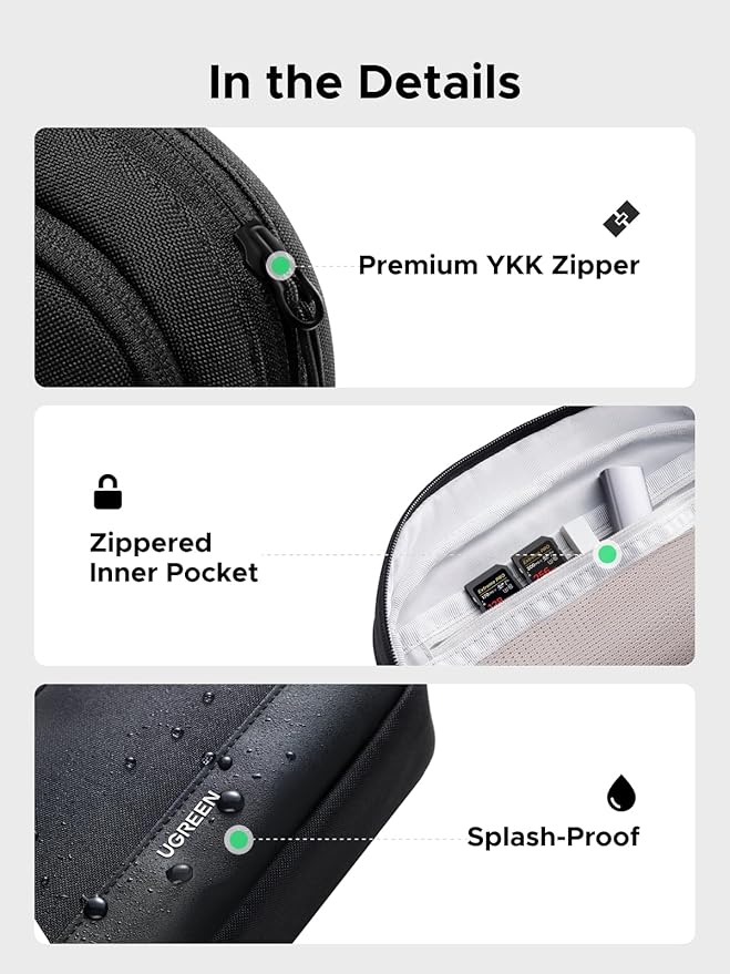 UGREEN Electronics Organizer Travel Case Bag Multifunctional Organizer Carrying Case for Cables, Cord, SD Card, Earbuds, Charger, USB Adapter, Electronic Accessories Small Size