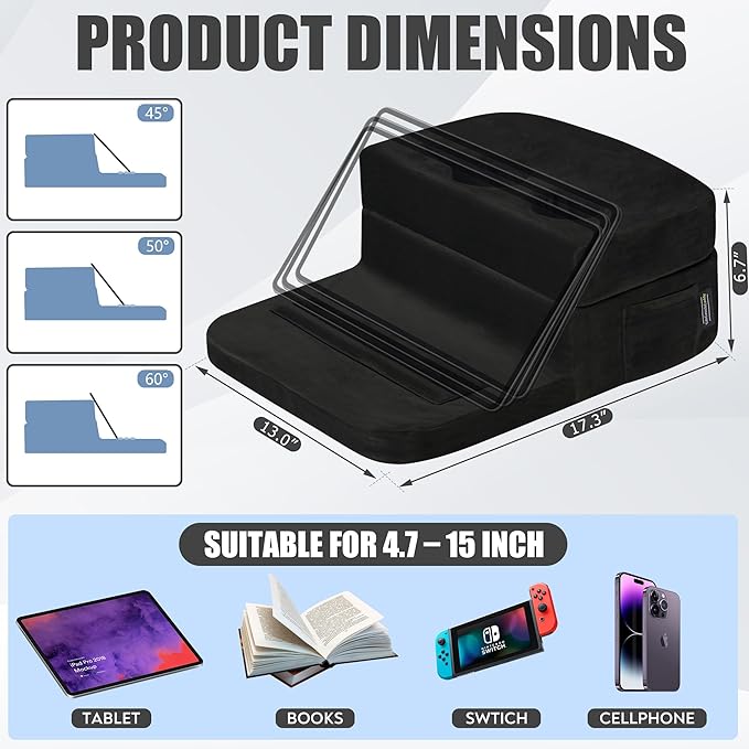 Couch Cup Holder Tray Pillow - Bed, Couch Caddy, Sofa, RV & Car - Holds Drinks, Snacks, Remotes, Phones, Kindle, Tablet | Bed Cup Holder (Black)