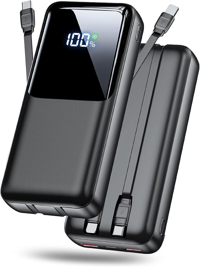 Portable Charger Power Bank - 40000mAh Fast Charging Powerbank Battery Pack with Built in USB-C(22.5W) and iOS(20W) Output Cable，Deep Black