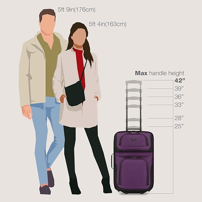 U.S. Traveler Rio Fabric Expandable Carry-on Luggage, Rolling Suitcase, Purple, 2 Wheel Set