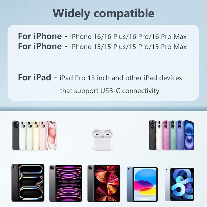 3Pack 10FT for iPhone 16 15 Charger Fast Charging, Long USB C to C Charger Cord with 20W Type C Phone Fast Charging Block for iPhone 16/16 Pro/16 Pro max/16 Plus, iPhone 15/15 Pro/15 Pro max/15,iPad