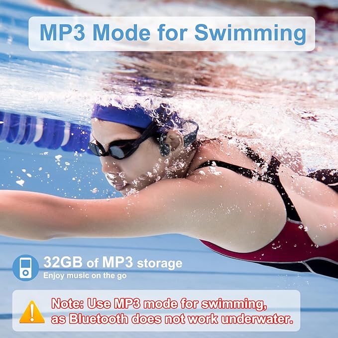 Swimming Headphones, IPX8 Waterproof Bone Conduction Headphones with Built-in MP3, Open Earphones Underwater Swim Earbuds with Bluetooth Sport Headsets for Swimming Pool Running Cycling-Black