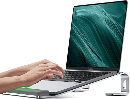 Aluminum Laptop Stand, Notebook Stand with Wrist Rest, Ergonomic Detachable Laptop Mount, Computer Stand Compatible with 10-17'' All Laptops Such as MacBook Air Pro/HP/Dell/Lenovo, Silver