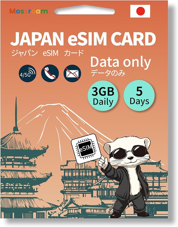 Japan eSIM Card for Travelers,5 Days Plan,Daily 3GB Unlimited Data,High-Speed 4/5G, No Roaming Charges | Perfect for Japanese Trips