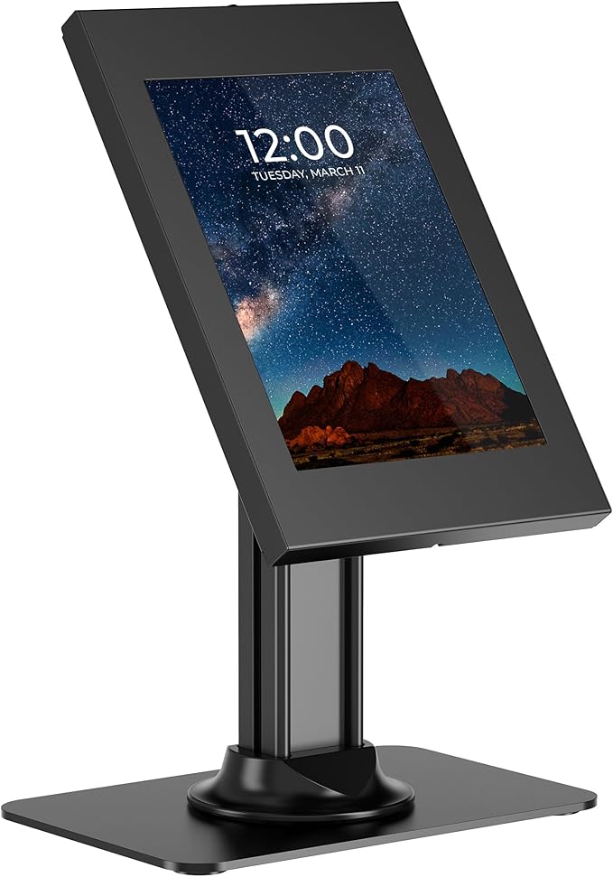 Mount-It! Anti-Theft Tablet Kiosk, Locking Countertop Tablet Enclosure with Freestanding Base, Universal Enclosure Compatible with iPads Gen 7, 8, 9 and 10, iPad Pro, iPad Air, Black