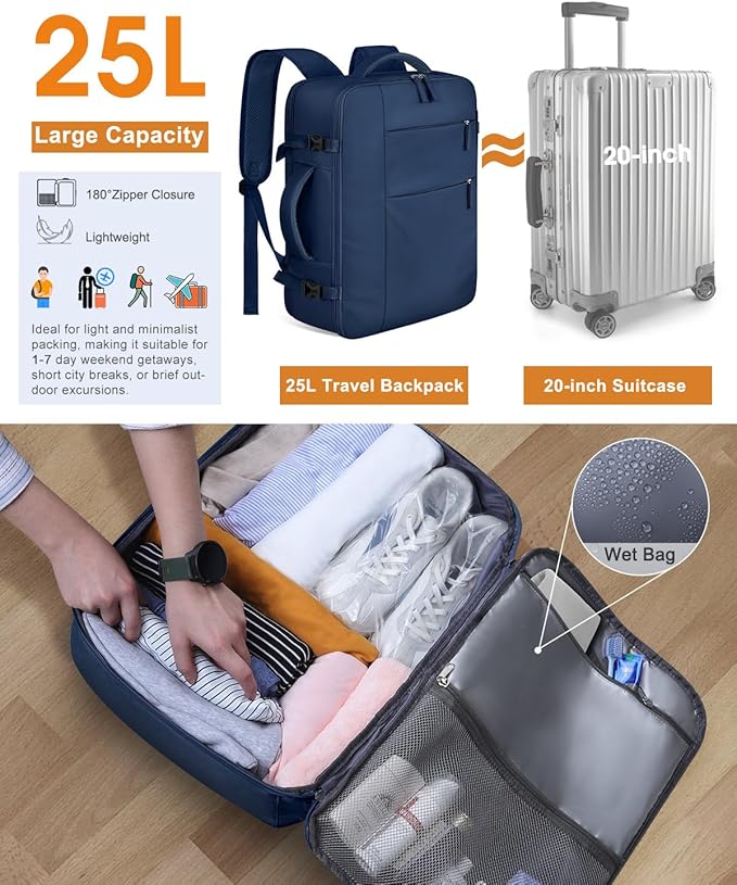 Capolo Travel Backpack for Women Men Waterproof Laptop Backpack Airlines Approved Carry On Backpack Bag Computer Backpack for Business, Work, Traveling Fits 17 Inch Laptop(Dark Blue)