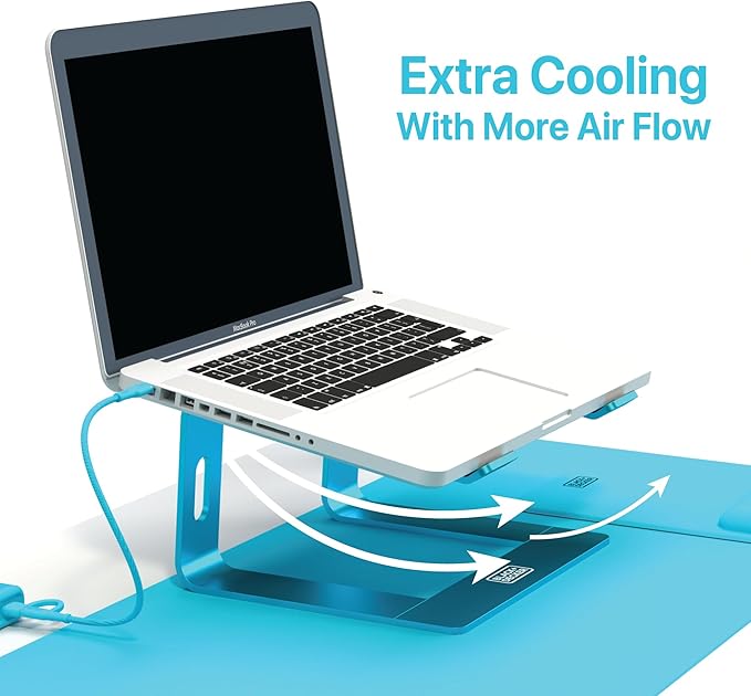 BLACK+DECKER Laptop Stand for Computer Desk, Ergonomic Laptop Stand for Desk, Lap top Riser Compatible with Macbook Notebook, Lap top Holder, Durable Aluminum Computer Riser Accessories, LochNess Blue