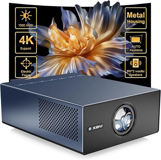 XIDU Portable Projector with WIFI and Bluetooth [Metal/1500ANSI/Native 1080P/Wireless Casting/Electric Focus/Auto Keystone]4K Outdoor Movie proyector for Home,Fire TV stick,iOS,Android,Laptop (Naval)