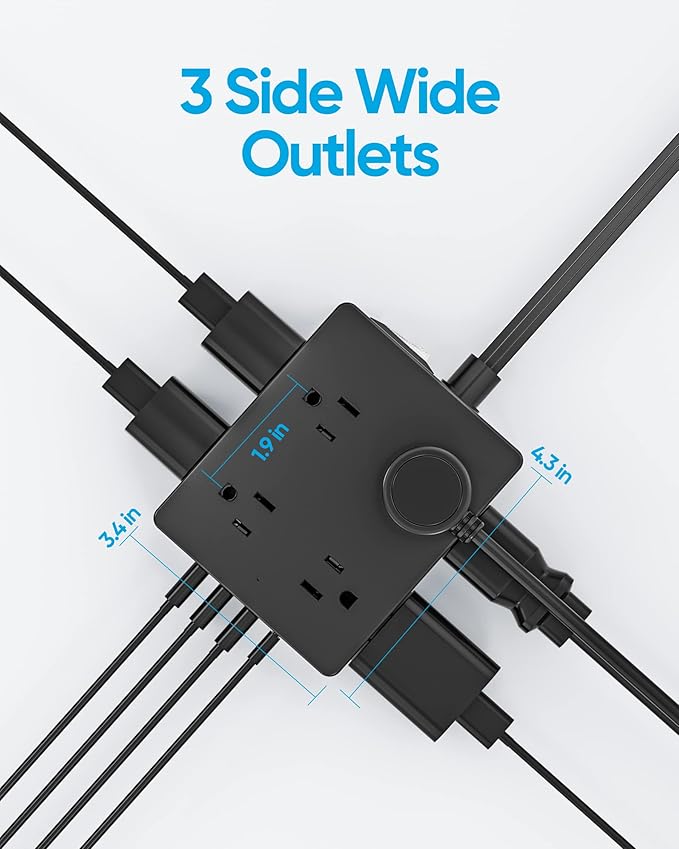 Surge Protector Power Strip, Olcorife 15ft Long Extension Cord with 8 Outlets 4 USB Ports(1 USB C), Flat Wall Plug Outlet Extender, College Dorm Room Essentials, Black
