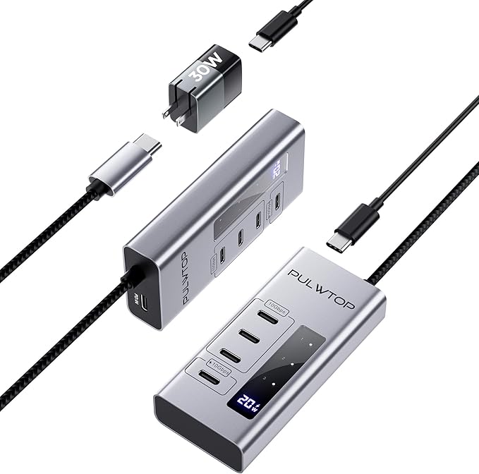 Powered USB C Hub, 4 in 1 USB C Hub Support Data 10Gbps & Charging(Not Support Video), USB C Powered Hub 10Gbps Ports for iMac, MacBook Pro/Air, iPad, XPS, USB Hub with 30W PD Power Adapter