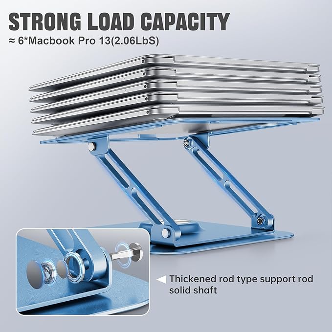 Laptop Stand for Desk, Adjustable Computer Stand with 360° Rotating Base, Ergonomic Laptop Riser for Collaborative Work, Foldable & Portable Laptop Stand, fits for All 10-16" Laptops (Blue)