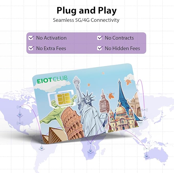 EIOTCLUB Prepaid Europe SIM Card, 2GB/30Days SIM Card, Use in Canada/Mexico/The US & 37 European Countries, 5G/4G High Speed Data Card (No Activation & Roaming Fees Required)