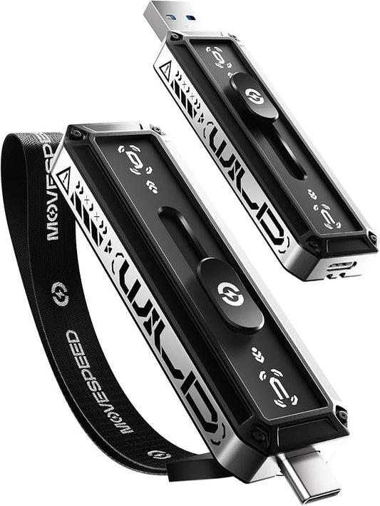 MOVE SPEED 512GB External SSD 560MB/s Read Speed, USB 3.2+USB C Dual Ports External Drive, Portable SSD 3-Stage Push-Pull Design for iPhone 15/16/17 Series/Mac/Android Phone etc