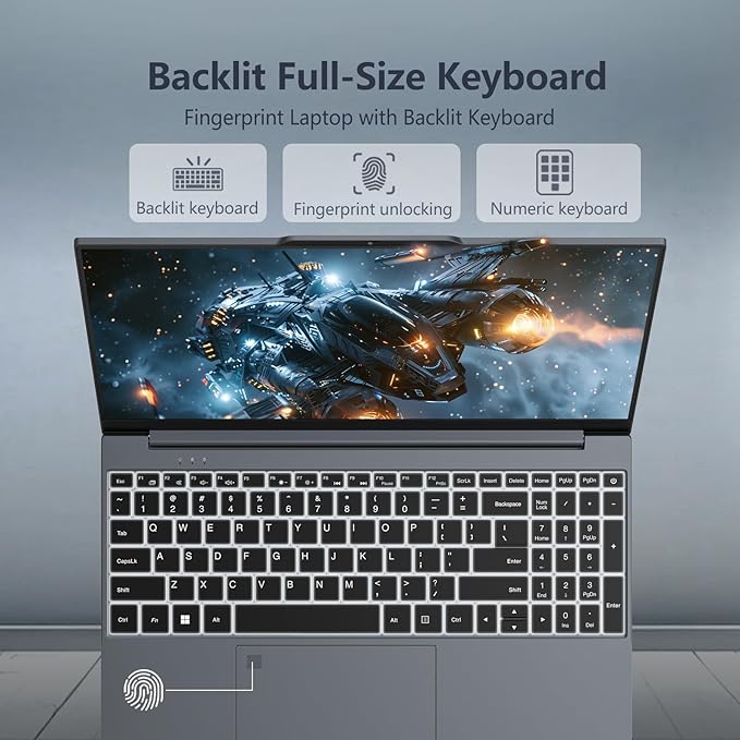 2025 Gaming-Laptop, 15.6 inch Laptop with Core-i7, Laptops 24GB DDR4 1TB SSD, Laptops with Backlit Keyboard, Fingerprint Unlock, Lap top for Student/Work/Business Win 11 Pro, Mini-HDMI TF Port