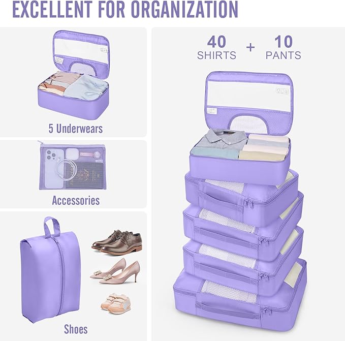 Veken 10 Set Packing Cubes for Travel Essential, Suitcase Organizer Bags in 4 Sizes, Carry-On Luggage Accessories with Large Laundry & Hanging Toiletry Bag, Must-Have for Airplane, Road Trip & Camping