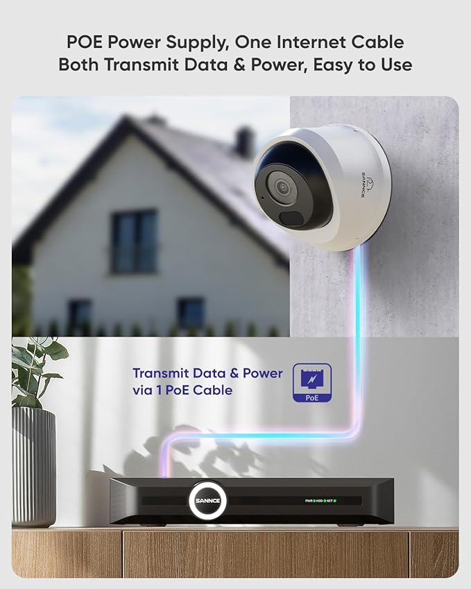 SANNCE 5MP PoE Security System, 8CH 6MP Surveillance NVR with 8PCS 5MP HD Weatherproof Dome Cameras with H.265 Video Compression, Smart IR LED, APP Push Alert, Remote Access (NO HDD)