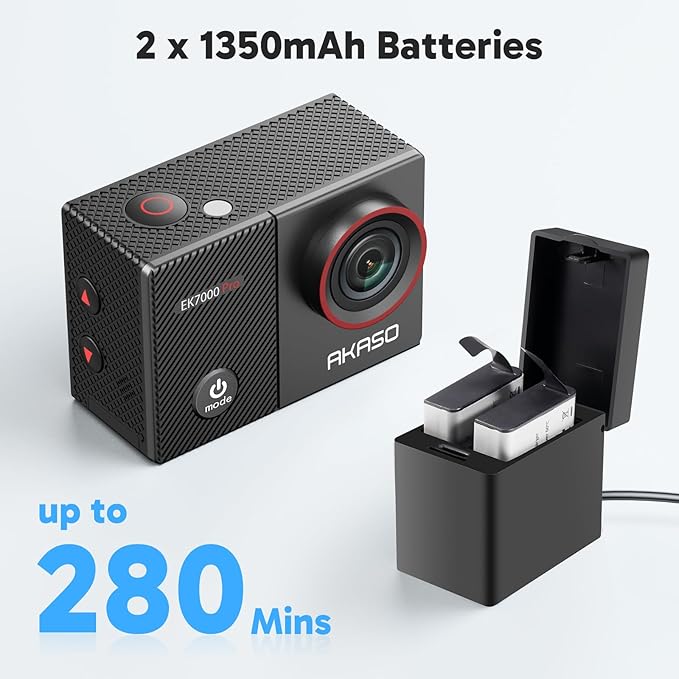 AKASO EK7000 Pro 4K30fps Action Camera with Touch Screen EIS 131ft Waterproof Underwater Camera Remote Control 5X Zoom with Helmet Accessories Kit (Standalone)